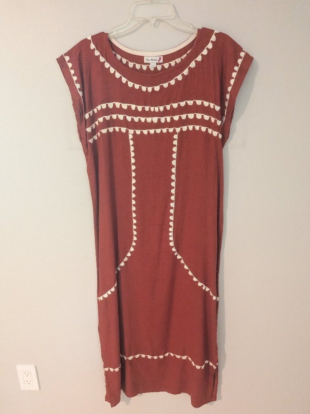 Tres Marias Women's Floral Embroidered Mexican Boho Midi Dress Size L/G